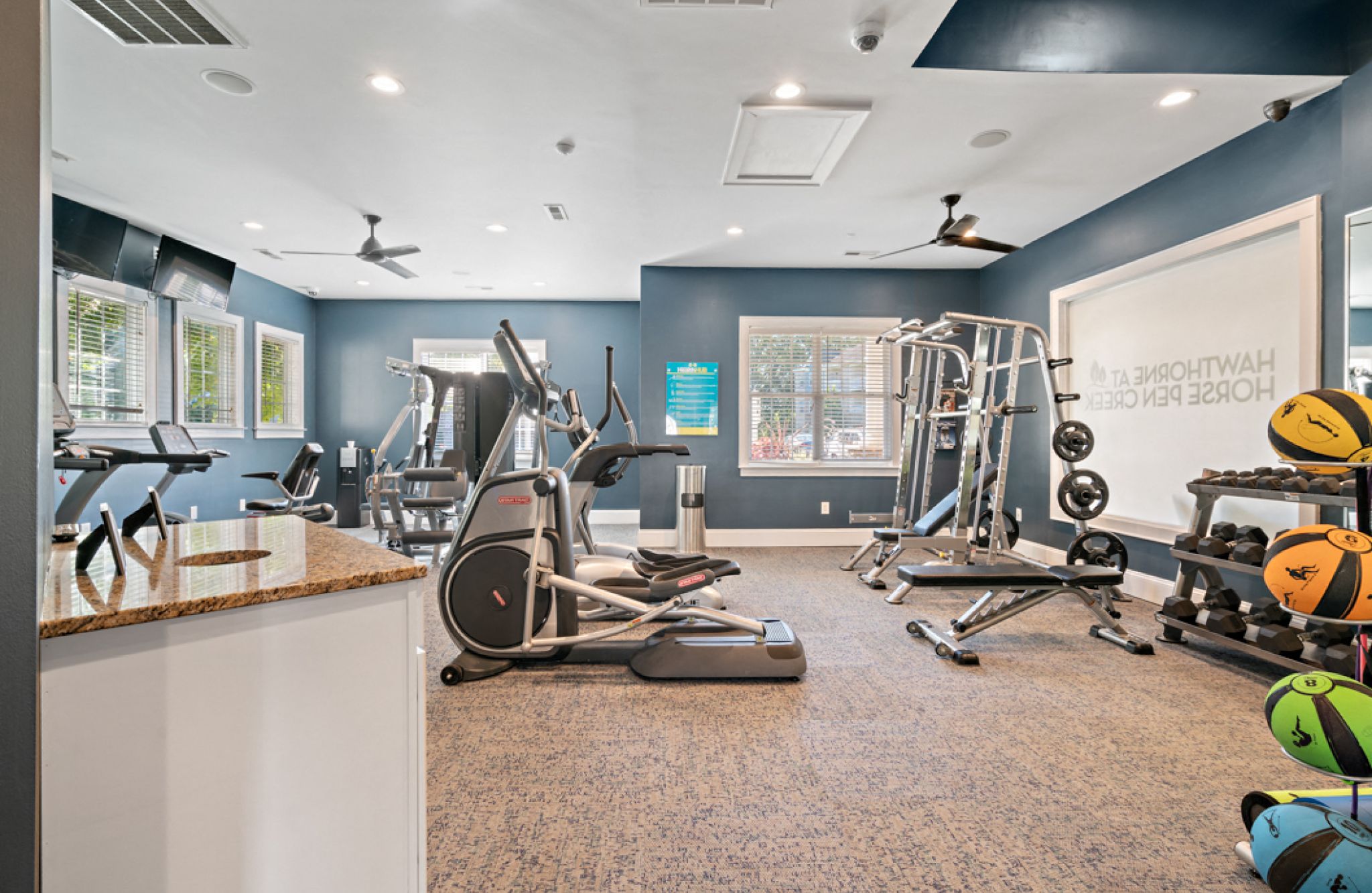 Hawthorne at Horse Pen Creek resident fitness center with modern training equipment