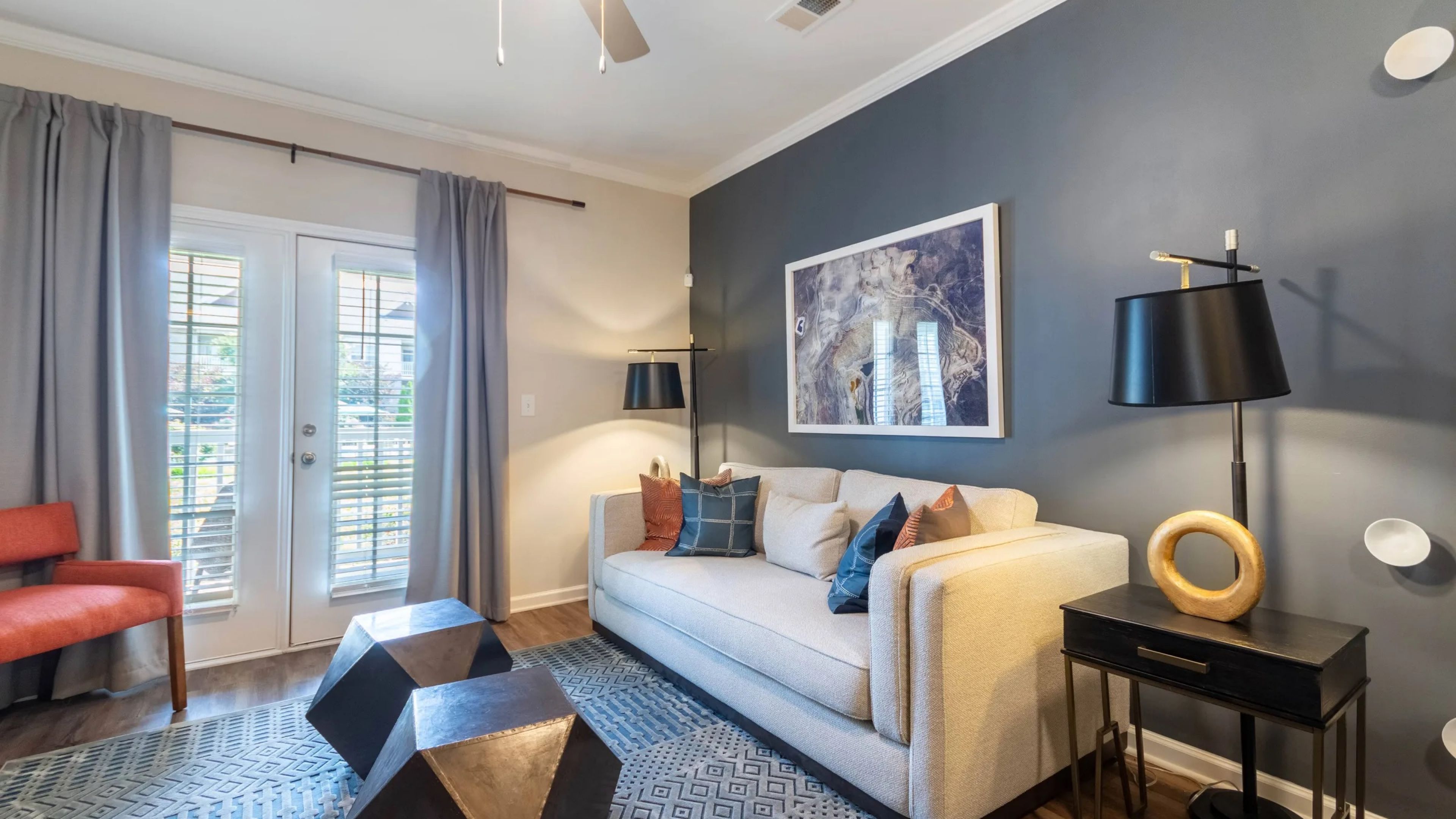 Hawthorne at Horse Pen Creek resident clubhouse amenity with seating area, fireplace, and TV