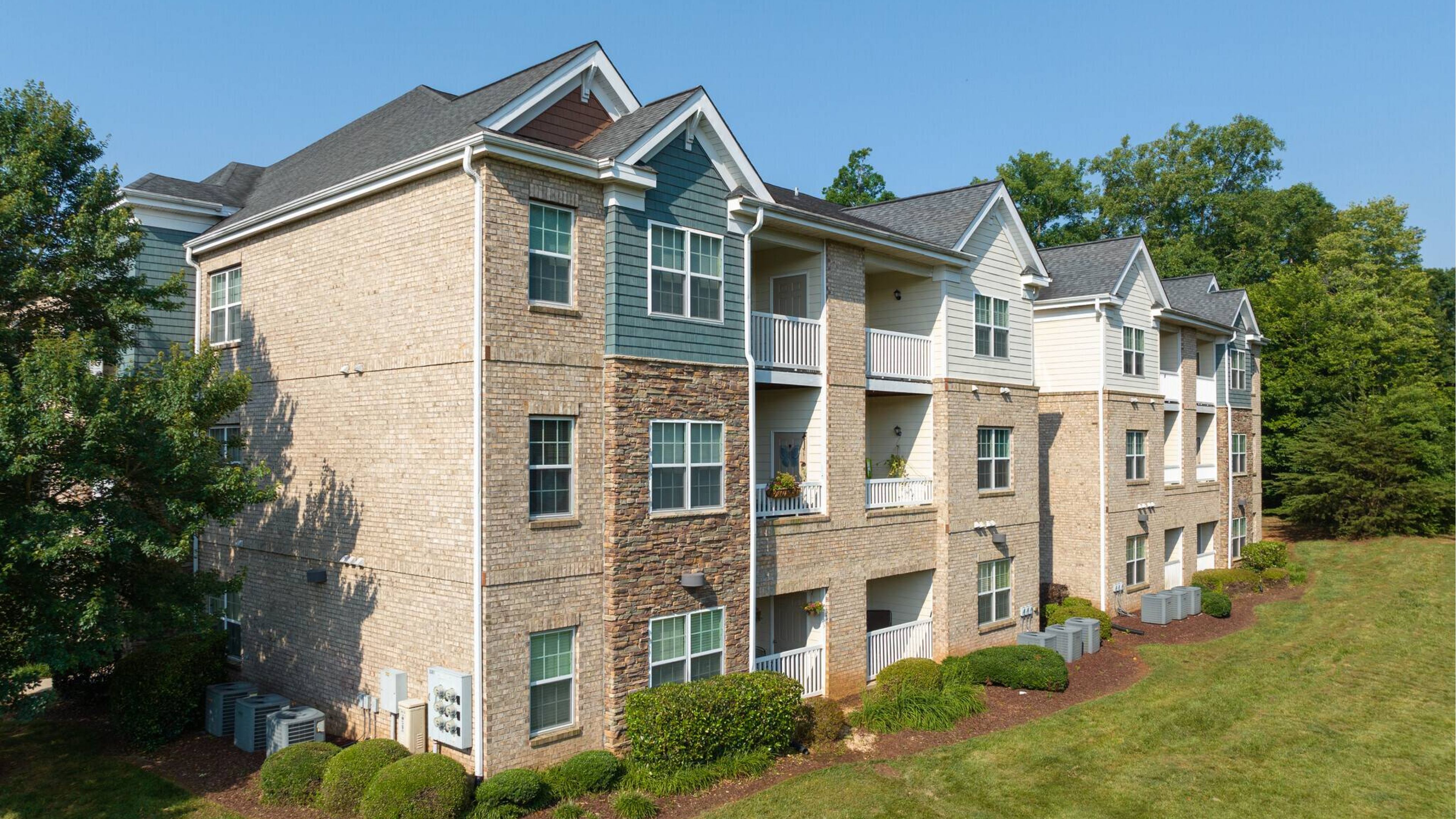 Hawthorne at Horse Pen Creek aerial view of apartment community and surrounding landscape
